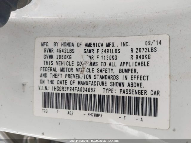 1HGCR3F94FA004082 Honda Accord Touring