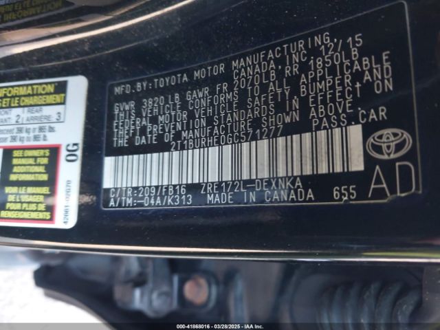 2T1BURHE0GC571277 Toyota Corolla Le Plus