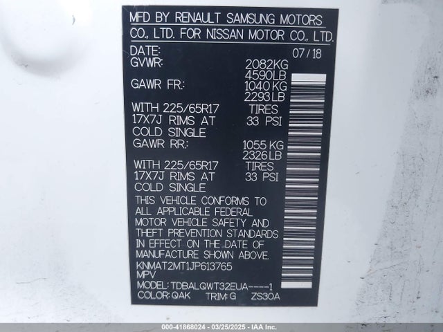 KNMAT2MT1JP613765 Nissan ROGUE SV