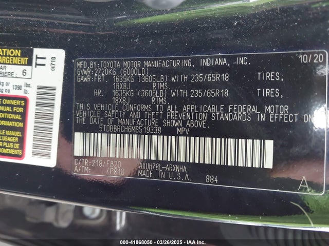 Toyota Highlander Hybrid Le 2021 5TDBBRCH6MS519338 Image 9