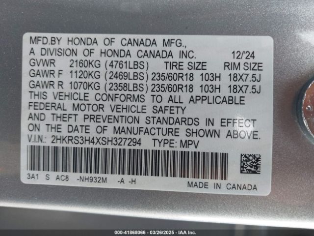2HKRS3H4XSH327294 Honda l15be