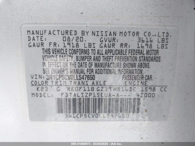 3N1CP5CV0LL547650 Nissan Kicks Sv Xtronic Cvt
