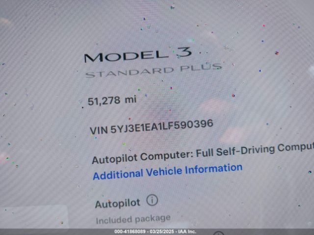 5YJ3E1EA1LF590396 Tesla Model 3 Standard Range Plus Rear-wheel Drive/standard Range Rear-wheel Drive