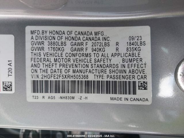 2HGFE2F5XRH505368 Honda Civic Sport