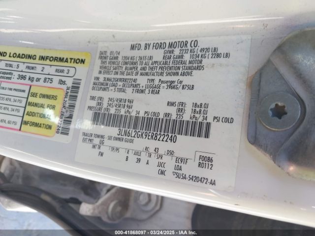 3LN6L2GK9ER822240 Lincoln MKZ