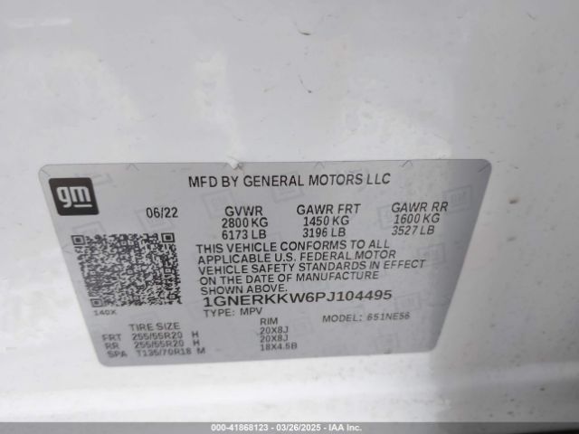 1GNERKKW6PJ104495 Chevrolet Traverse Fwd Premier