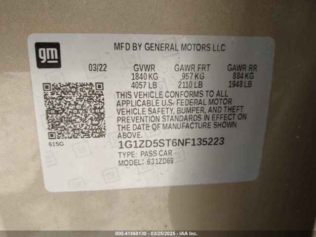 2022 CHEVROLET MALIBU 1G1ZD5ST6NF135223 Photo 8