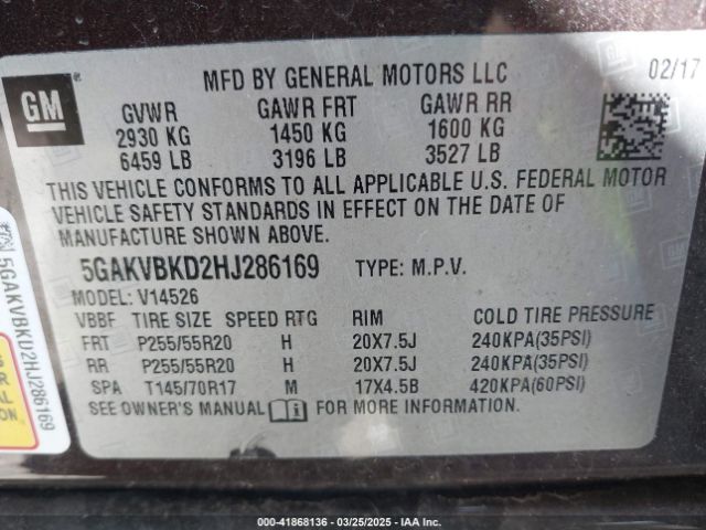 5GAKVBKD2HJ286169 Buick Enclave Leather
