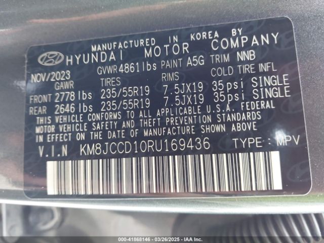 KM8JCCD10RU169436 Hyundai Tucson Hybrid Sel Convenience