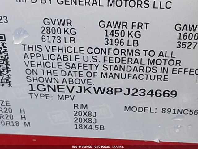 1GNEVJKW8PJ234669 Chevrolet Traverse Awd Rs