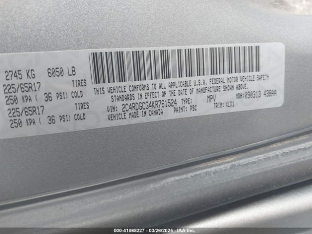 2019 DODGE GRAND CARAVAN 2C4RDGCG4KR761524 Photo 8
