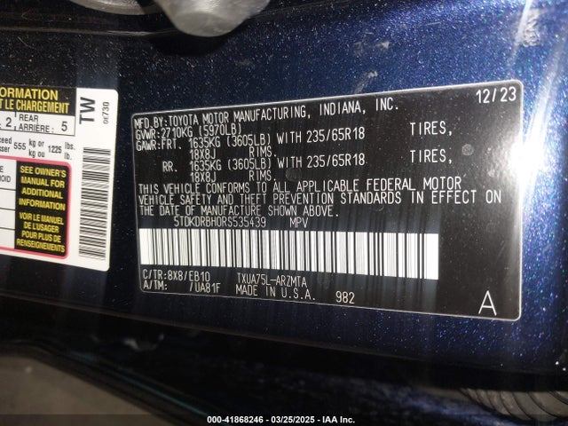 5TDKDRBH0RS535439 Toyota Highlander Xle