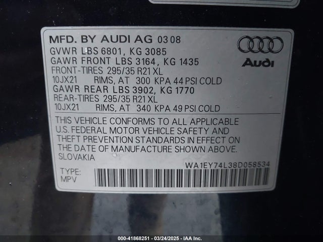 2008 AUDI Q7 WA1EY74L38D058534 Photo 8