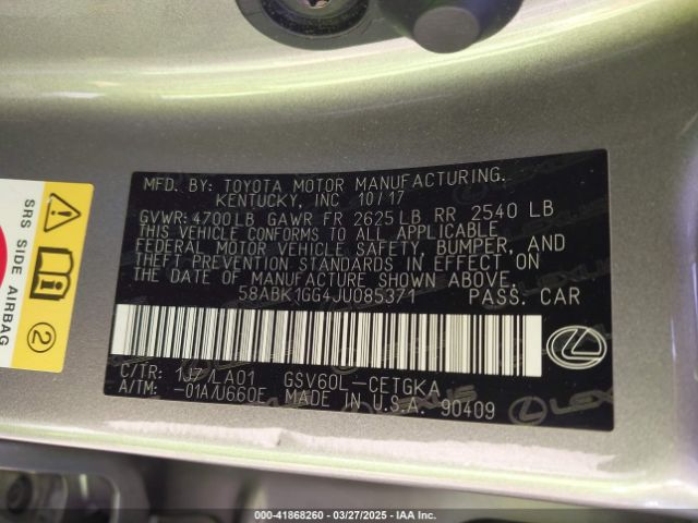 58ABK1GG4JU085371 Lexus ES 350