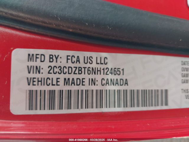 2C3CDZBT6NH124651 Dodge Challenger R/t