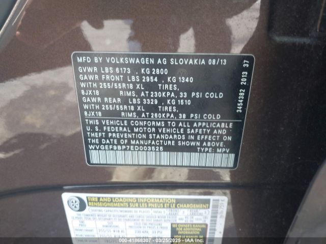 WVGEF9BP7ED003525 Volkswagen Touareg 3.6l Sport