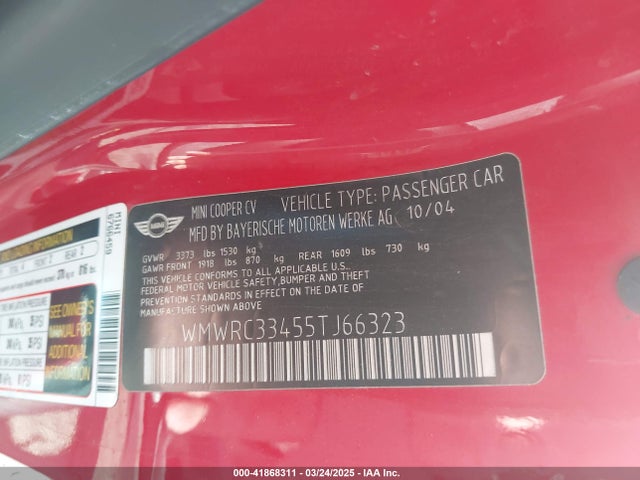 2005 MINI COOPER WMWRC33455TJ66323 Photo 8