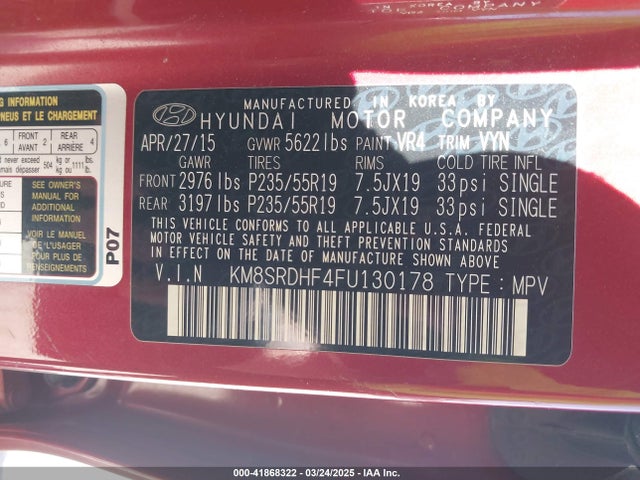 KM8SRDHF4FU130178 Hyundai Santa Fe Limited