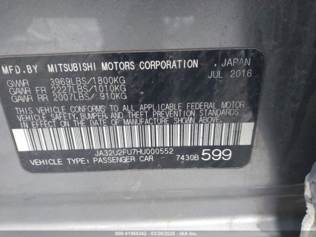 JA32U2FU7HU000552 Mitsubishi LANCER ES