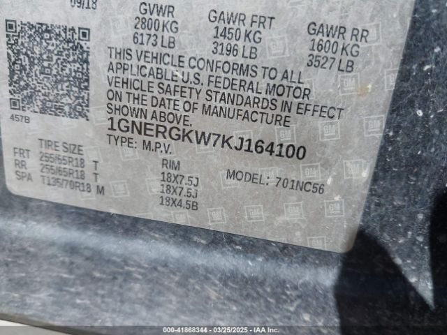 1GNERGKW7KJ164100 Chevrolet Traverse 1lt