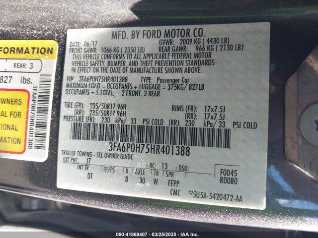 3FA6P0H75HR401388 Ford FUSION SE