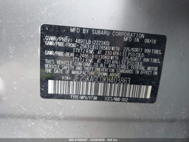 JF2SKAGC0KH403863 Subaru Forester Premium
