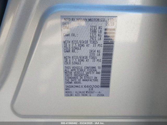 5N1DR2MN1JC660200 Nissan Pathfinder S