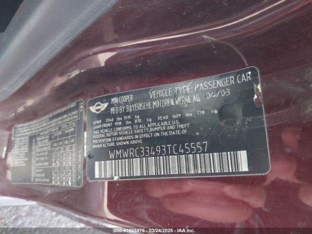 2003 MINI COOPER WMWRC33493TC45557 Photo 8