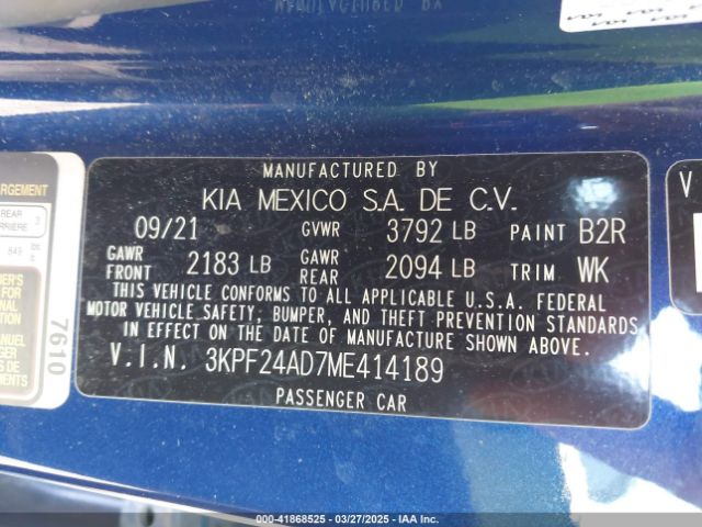 3KPF24AD7ME414189 KIA Forte Lxs