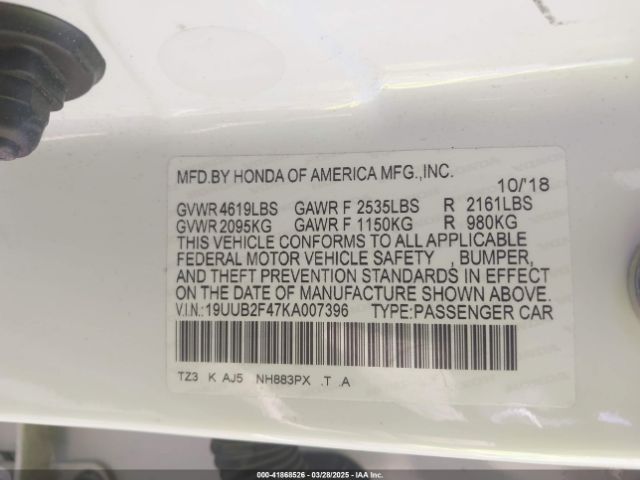 19UUB2F47KA007396 Acura Tlx Tech Pkg