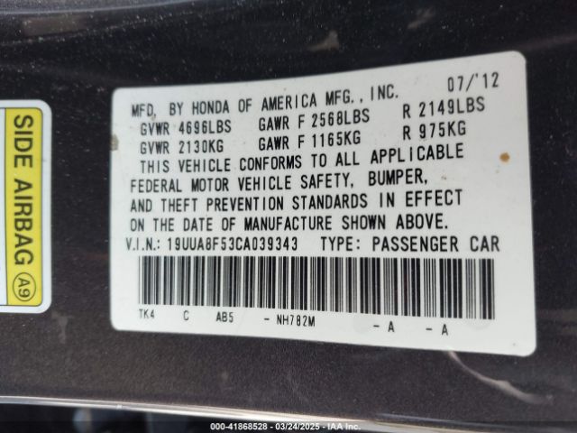 2012 ACURA TL 19UUA8F53CA039343 Photo 8
