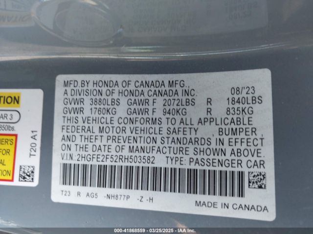 2HGFE2F52RH503582 Honda Civic Sport