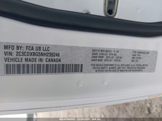 2C3CDXBG5NH235246 Dodge Charger Sxt Rwd