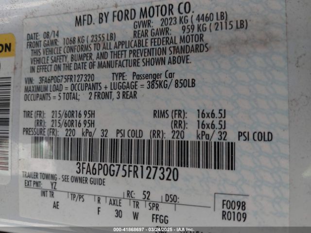 3FA6P0G75FR127320 Ford FUSION S