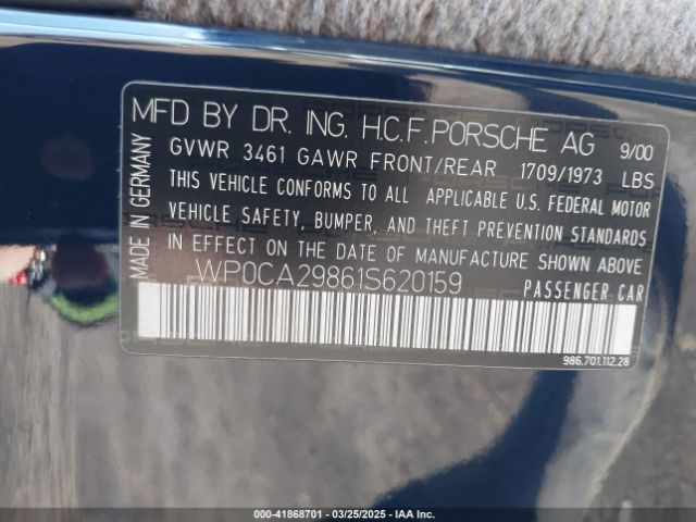 2001 PORSCHE BOXSTER WP0CA29861S620159 Photo 8