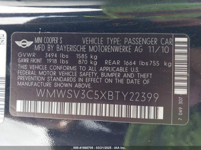 2011 MINI COOPER WMWSV3C5XBTY22399 Photo 8