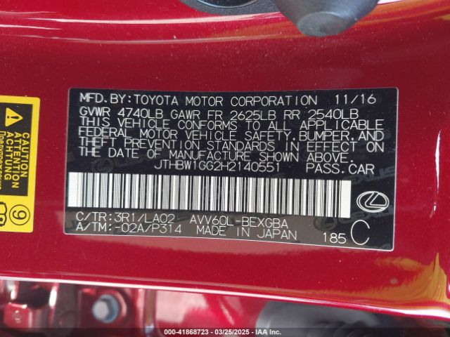 JTHBW1GG2H2140551 Lexus Es Es 300h