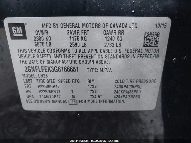 2GNFLFEK3G6166651 Chevrolet EQUINOX LT