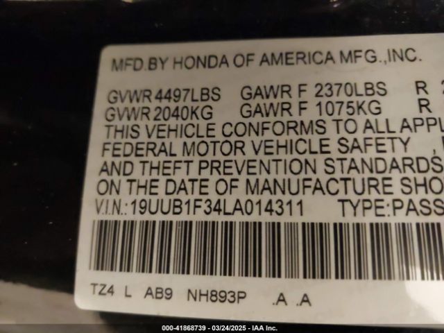 19UUB1F34LA014311 Acura Tlx Standard