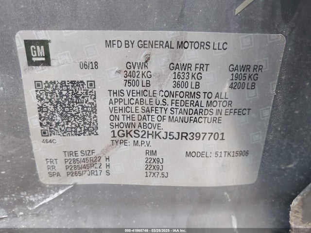 1GKS2HKJ5JR397701 GMC YUKON XL DENALI