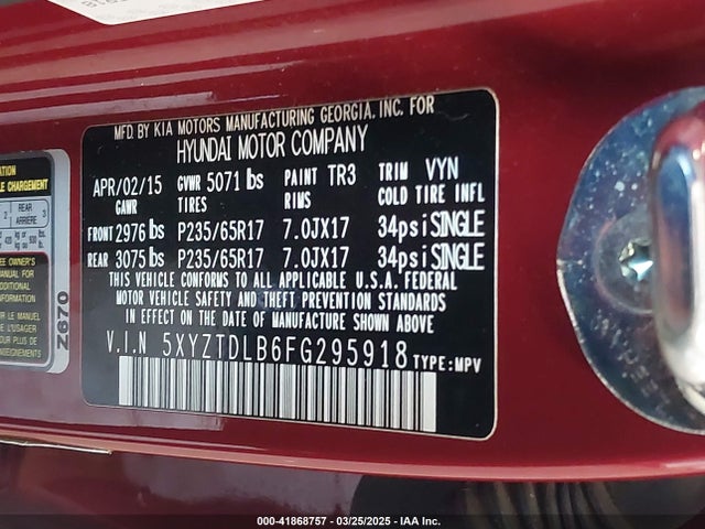 5XYZTDLB6FG295918 Hyundai Santa Fe Sport 2.4l