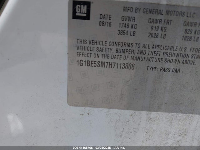 1G1BE5SM7H7113866 Chevrolet Cruze Lt Auto