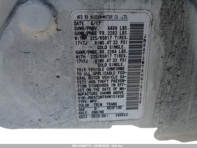 JN8AT2MT8HW151936 Nissan ROGUE SV
