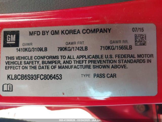 KL8CB6S93FC806453 Chevrolet Spark Ls Cvt