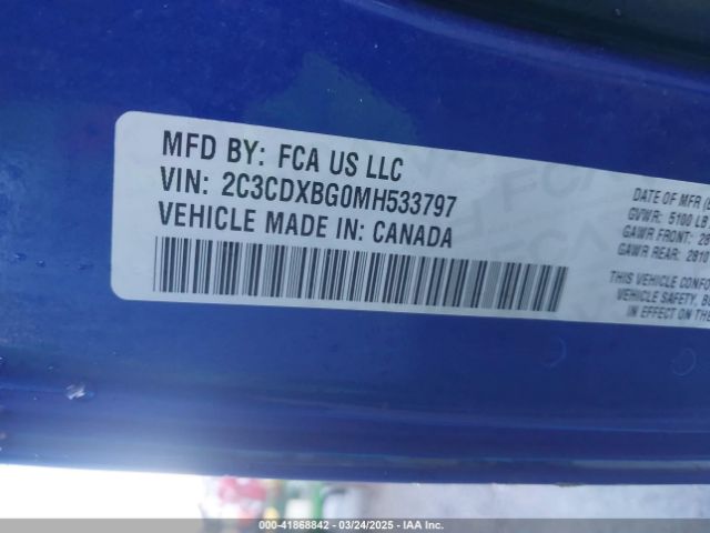 2C3CDXBG0MH533797 Dodge Charger Sxt Rwd