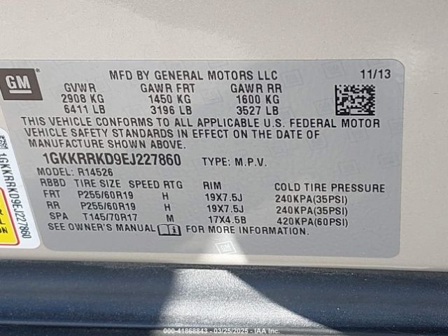 1GKKRRKD9EJ227860 GMC Acadia Slt-1