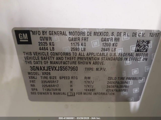 3GNAXJEVXJS567960 Chevrolet EQUINOX LT