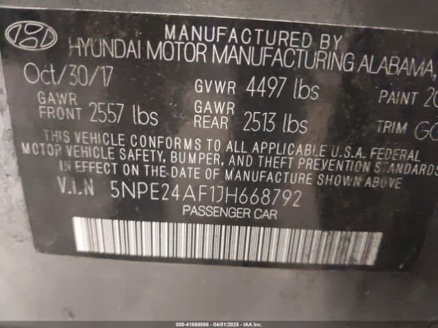 5NPE24AF1JH668792 Hyundai SONATA SE