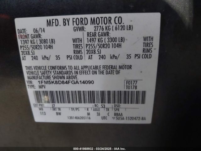 1FM5K8D84FGA14090 Ford EXPLORER XLT