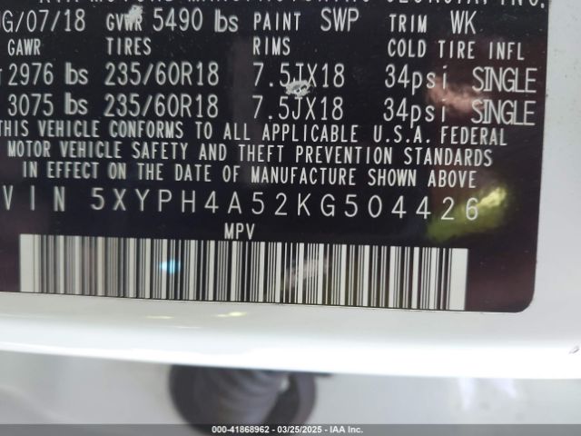 5XYPH4A52KG504426 KIA Sorento 3.3l Ex